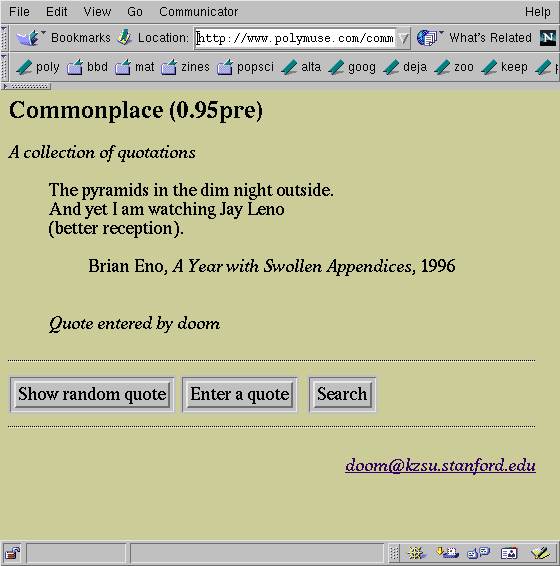 Screenshot: debugged commonplace web app