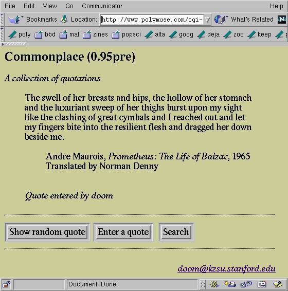 Screenshot: the commonplace web app, with problems